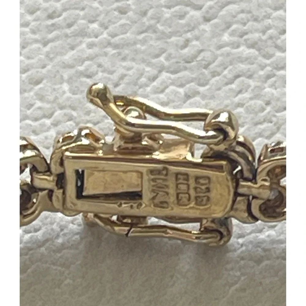 Vtg 925 Sterling Silver Gold Vermeil CZ Tennis Bracelet 7.25" Wave Link Design - Picture 9 of 10